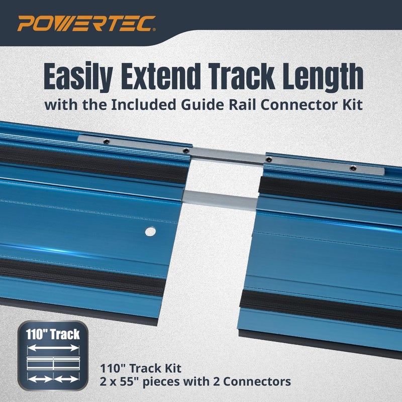 POWERTEC 72153 مجموعة وصلات سكة المنشار المتنقل 110" لمناشير ميلووكي | تشمل 2x55 سكة توجيه ألمنيوم و(2) موصلات سكة التوجيه لمشاريع النجارة - Image 2